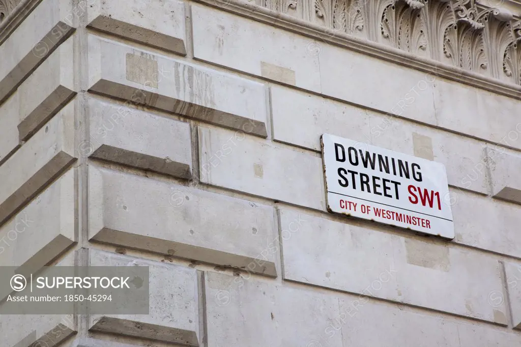 Westminster Whitehall Downing Street sign. , England London