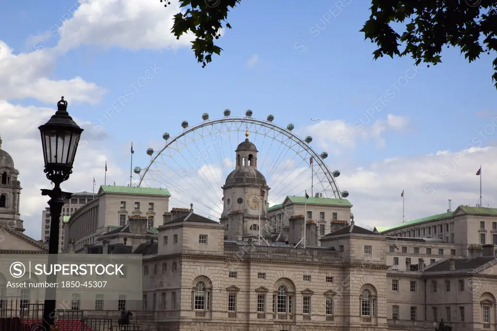 Westminster Whitehall Horse Guards Parade with the Eye ferris wheel in the behind.England London