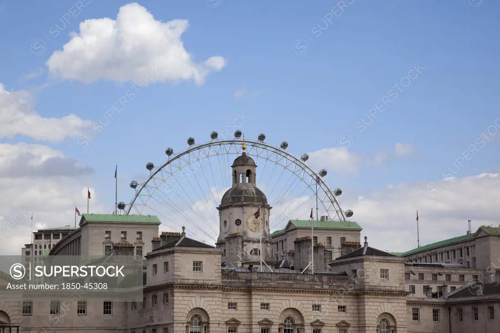 Westminster Whitehall Horse Guards Parade with the Eye ferris wheel in the behind.England London
