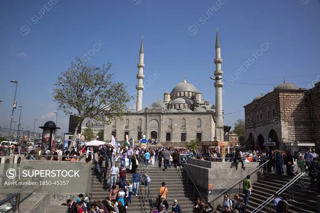 Eminonu Yeni Camii New Mosque and steps leading to underpass.Turkey Istanbul