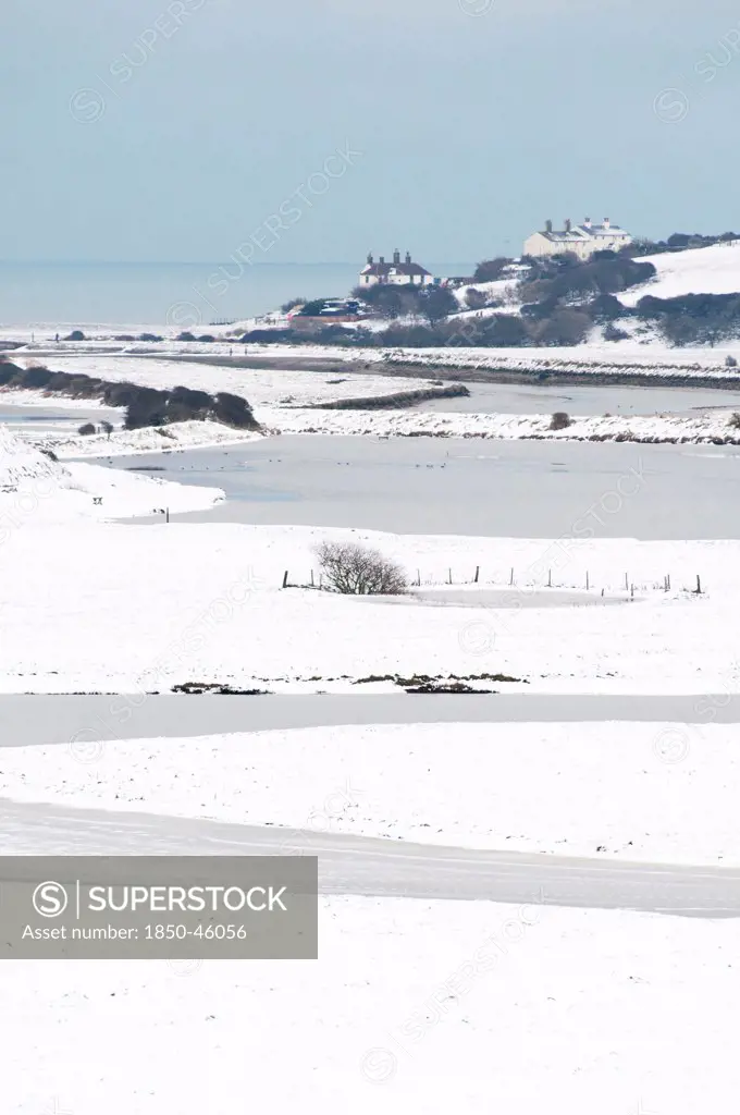 England, East Sussex, Cuckmere Haven, view over the river Cuckmere in winter.