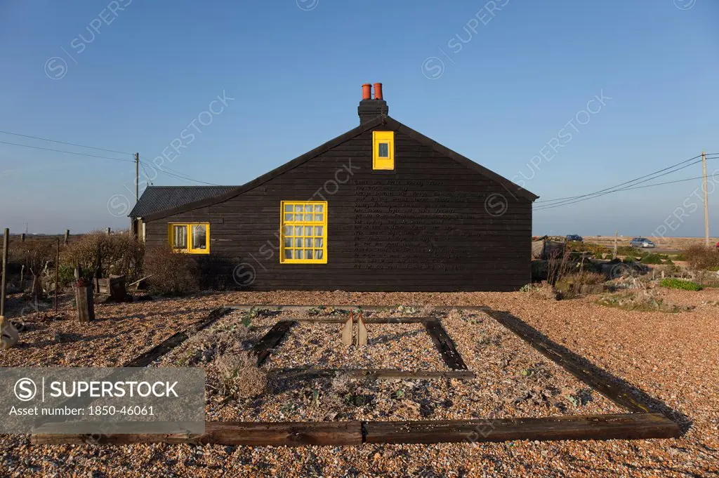 England, Kent, Romney Marsh, Dungeness, Prospect Cottage, former beach house of Derek Jarman.