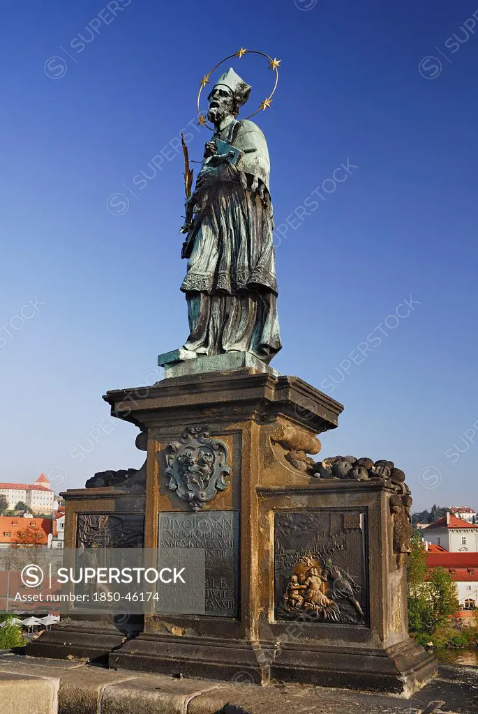 Czech Republic, Bohemia, Prague, Charles Bridge - Statue of St John of Nepomuk.