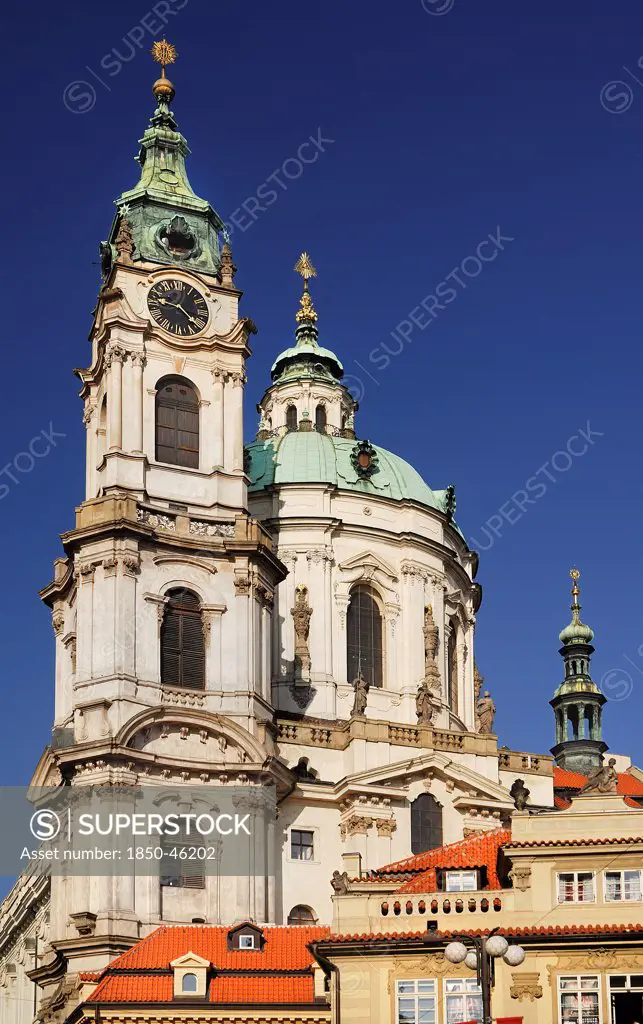 Czech Republic, Bohemia, Prague, St Nicholas Church from Mala Strana Square.