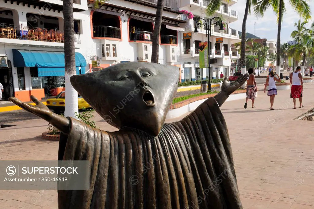 Mexico, Jalisco, Puerto Vallarta, Detail of sculpture In Search of Reason by Sergio Bustamente on the Malecon.