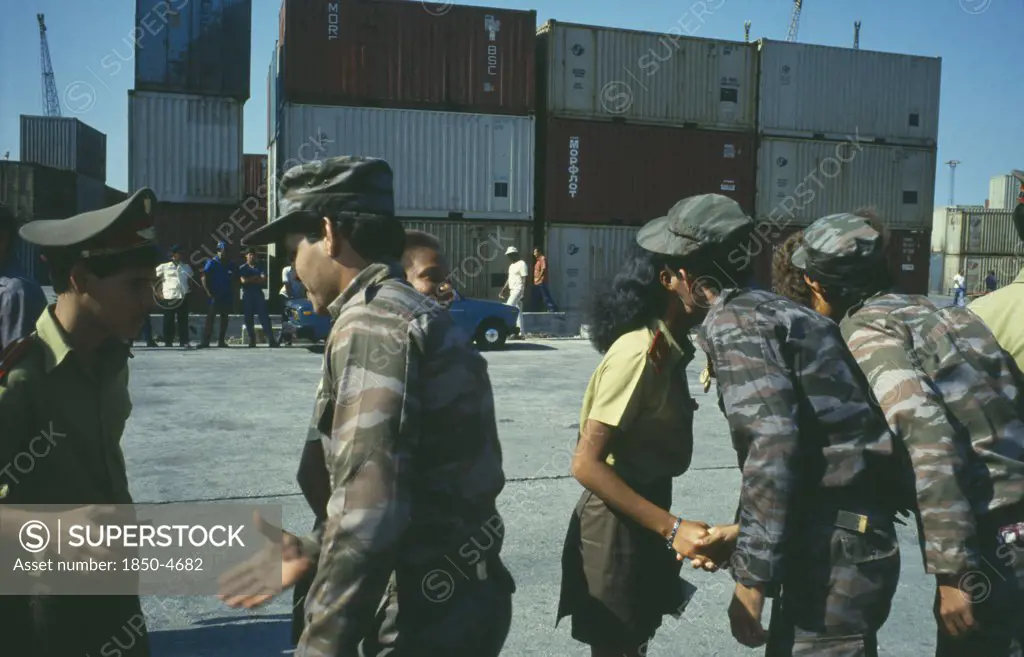 Cuba, Military, Soldiers Returning From Angola Being Greeted By Students