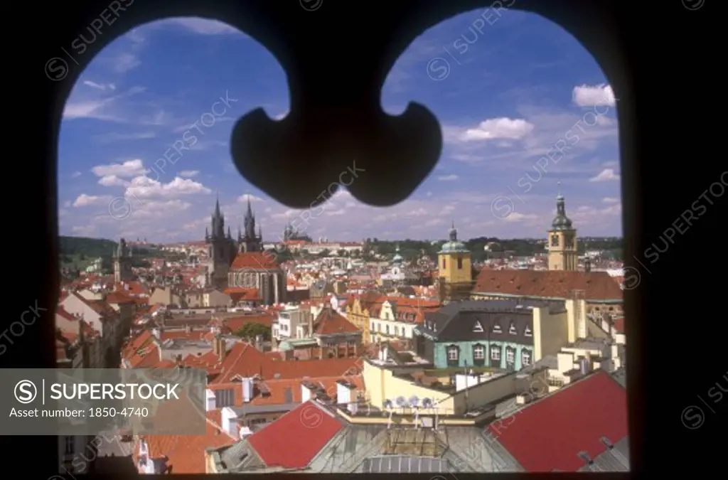 Czech Republic, Prague, View Over City Seen Through Arch