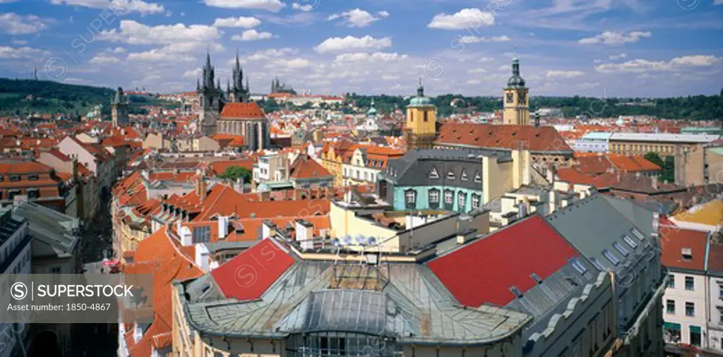 Czech Republic, Stredocesky, Prague , View Over City Rooftops.