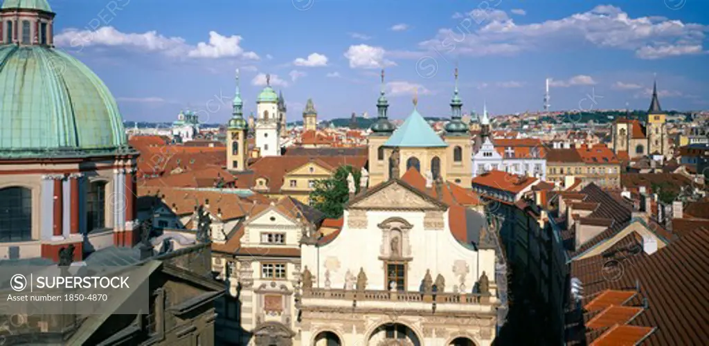 Czech Republic, Stredocesky, Prague, View Over City Rooftops.