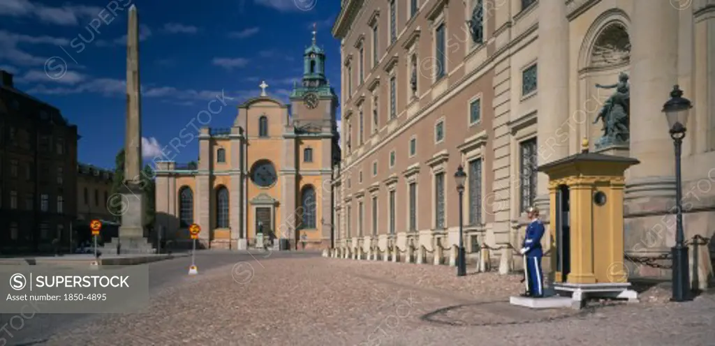 Sweden,  , Stockholm, The Royal Palace With Sentry On Duty