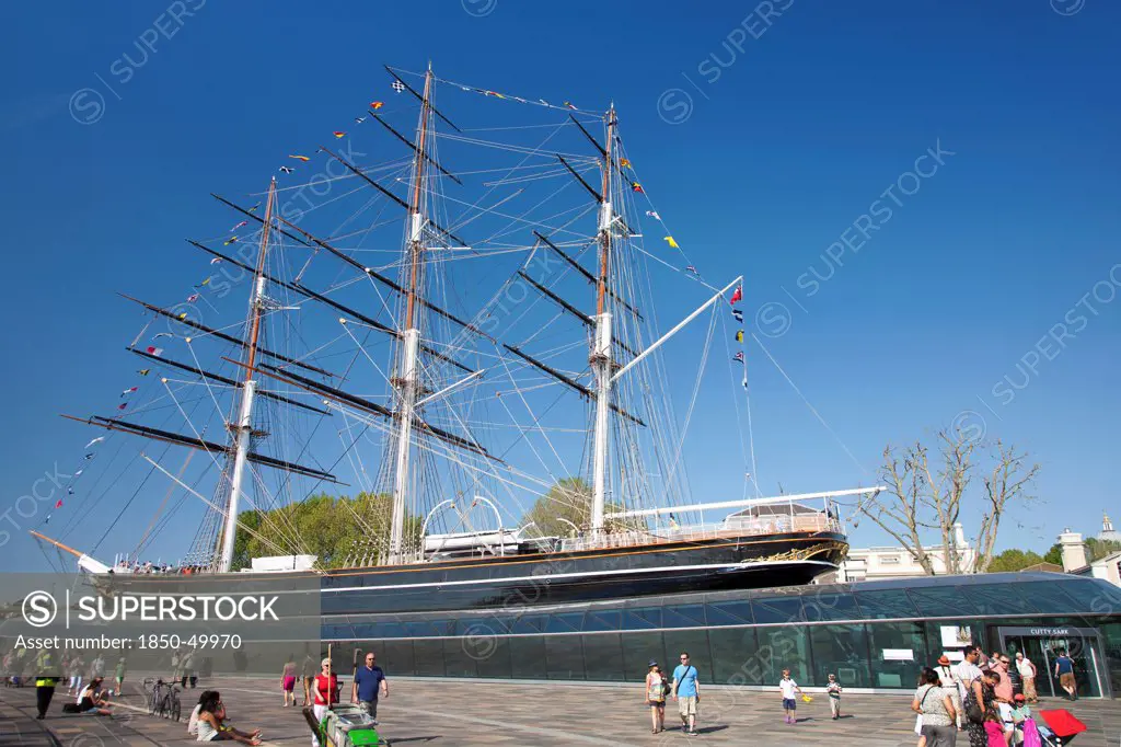 England, London, View of the Cutty Sark after restoration.