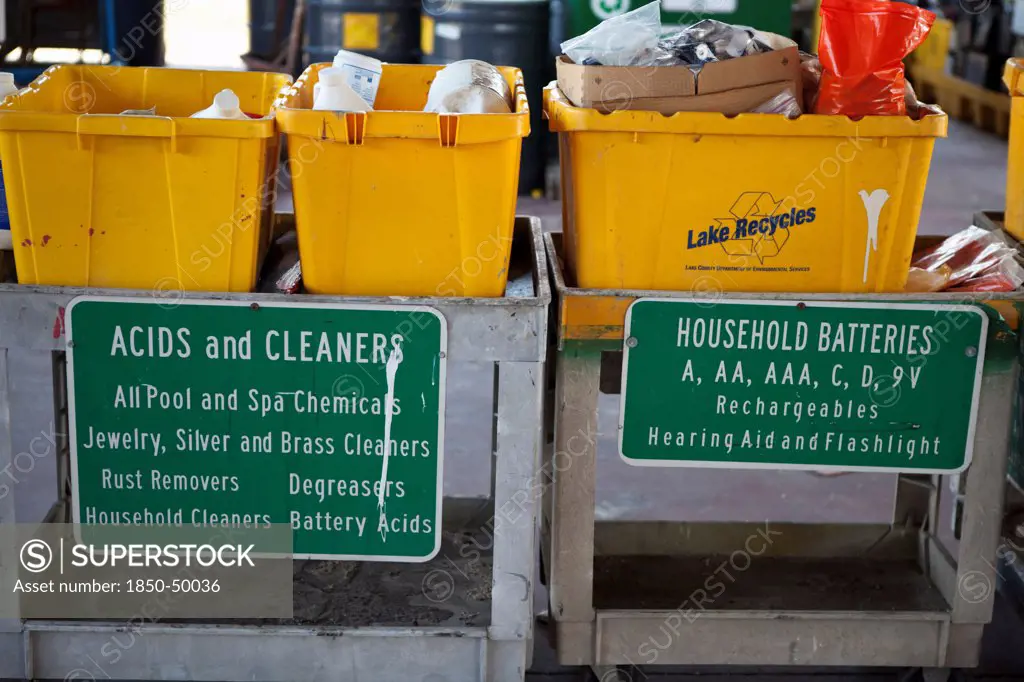 USA, Florida, Recycling, Deposit area to recycle and dispose of harmful household items.