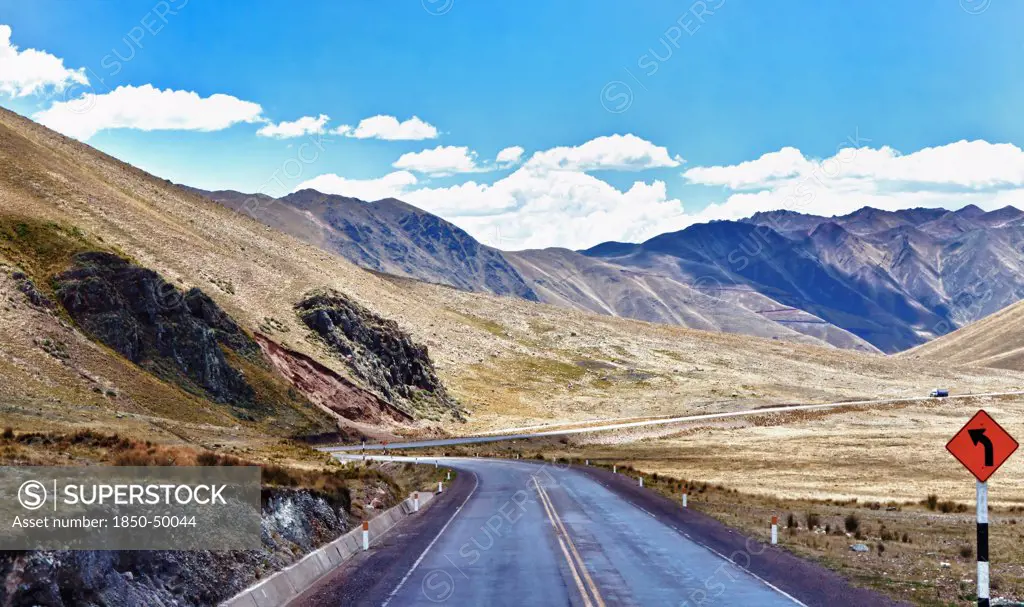 Peru, Puno, Road going up to Abra La Raya at 14 000 feet.