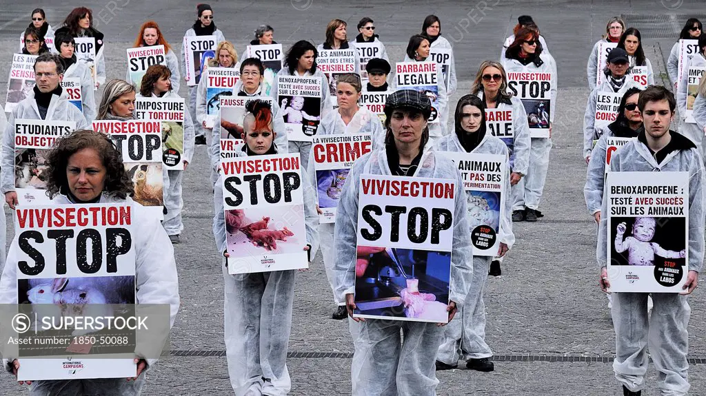 France, Ile de France, Paris, Pompidou Centre Anti-vivisection protesters.