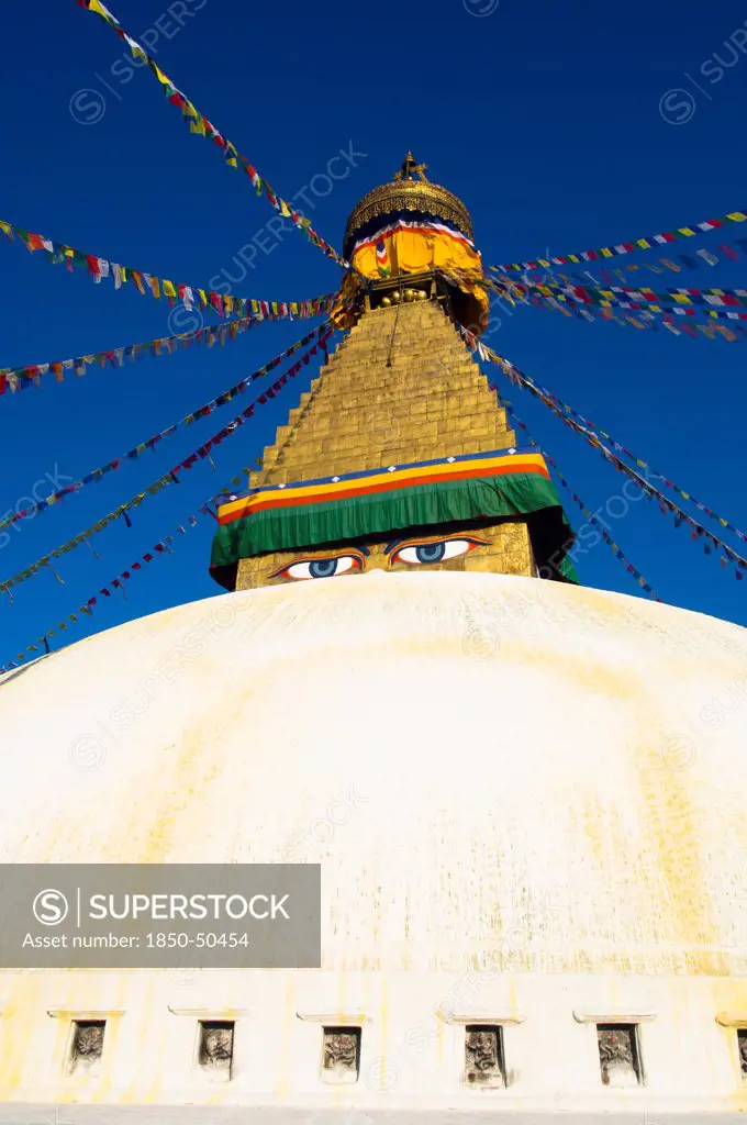 Nepal, Kathmandu, Boudnath Tibetan Buddhist Temple.