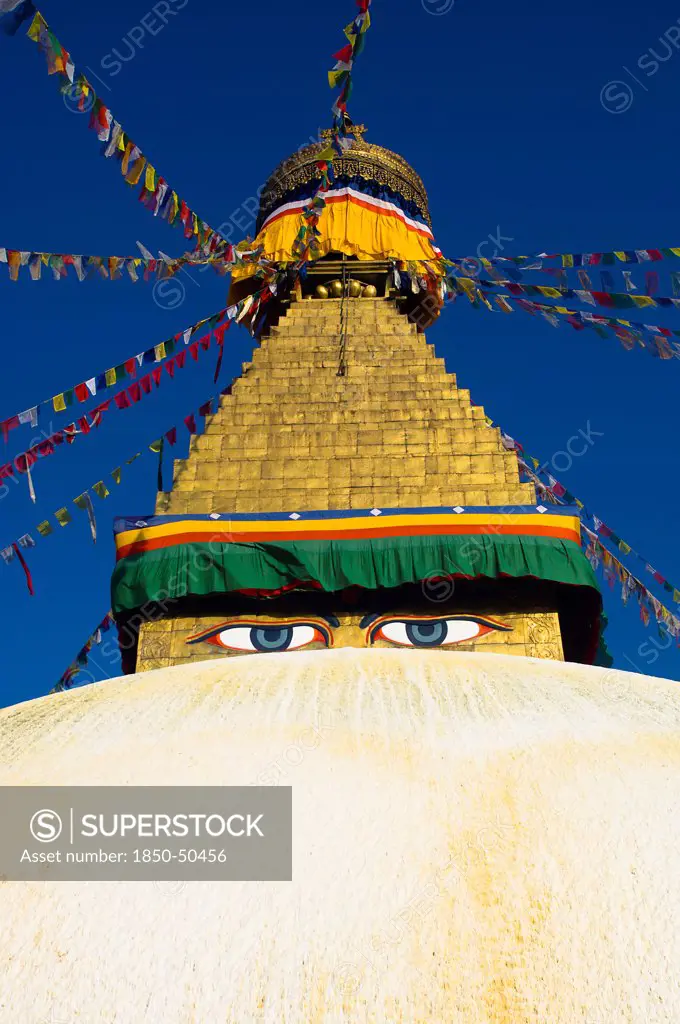 Nepal, Kathmandu, Boudnath Tibetan Buddhist Temple.