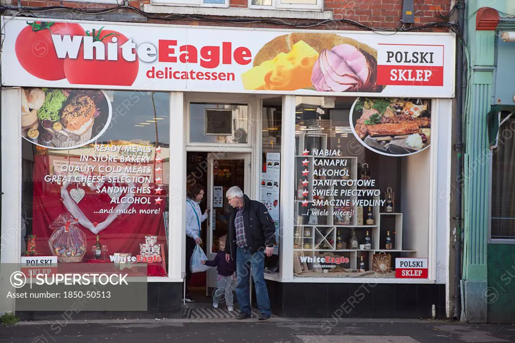 England, West Sussex, Bognor Regis, Exterior of the White Eagle Polish delicatessen.