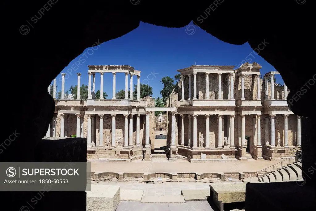 Spain, Extremadura, Merida, Roman Theatre ruin.