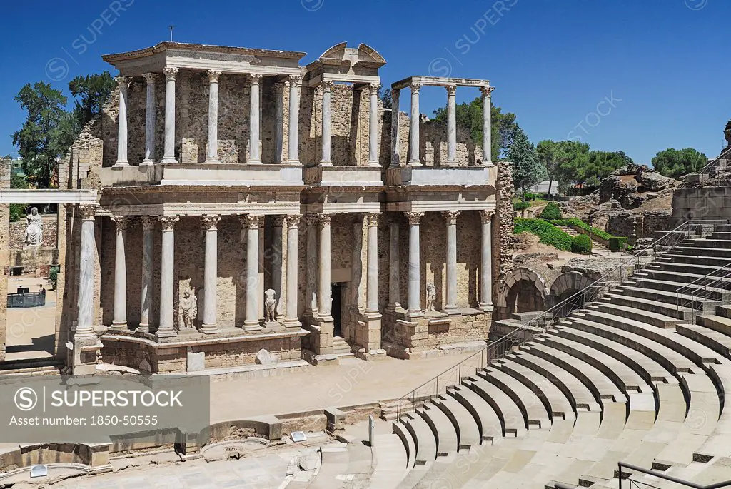 Spain, Extremadura, Merida, Roman Theatre ruin.