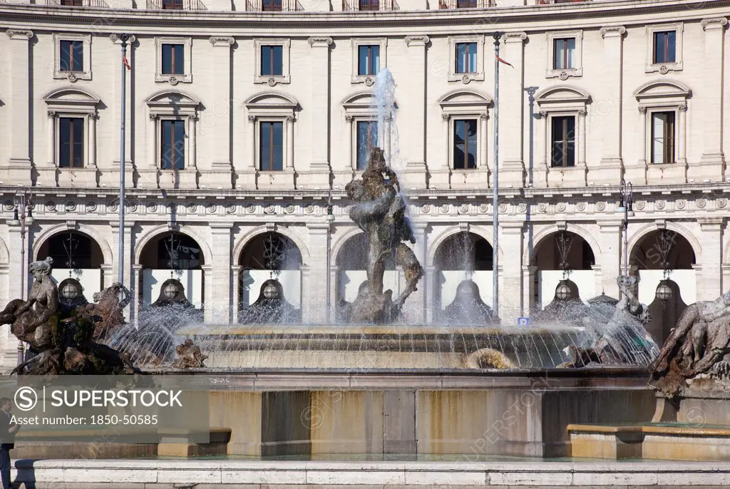 Italy, Lazio, Rome, Piazza della Repubblica detail of the Fountain of the Naiads.
