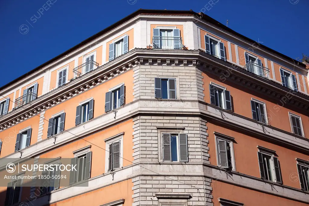 Italy, Lazio, Rome, Typical architecture with shuttered windows.