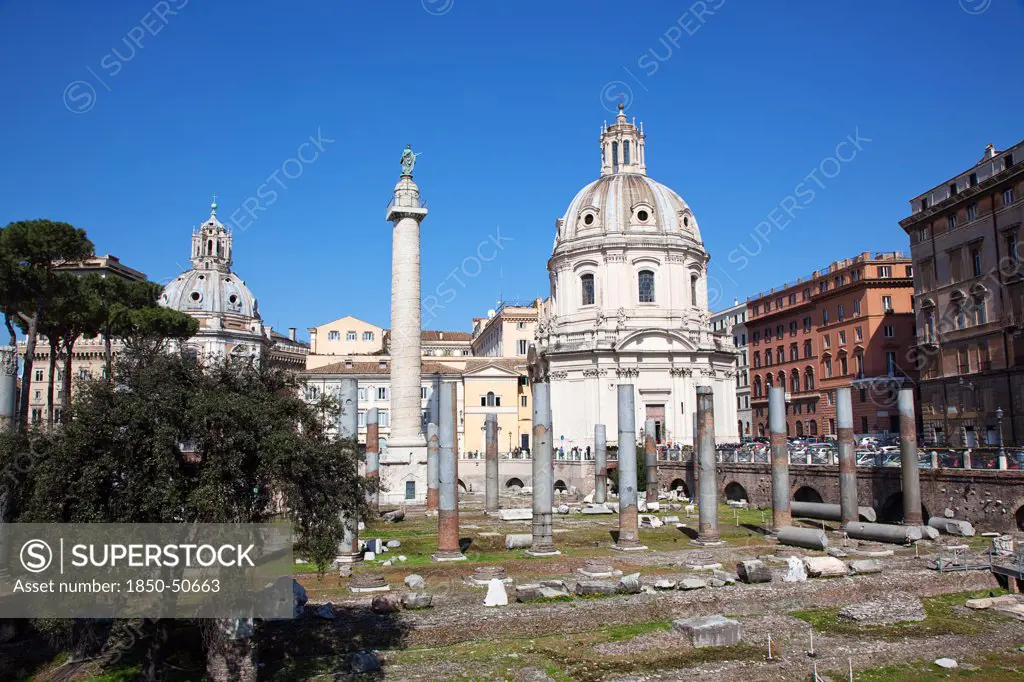 Italy, Lazio, Rome, Trajans Column near Quirinal Hill.
