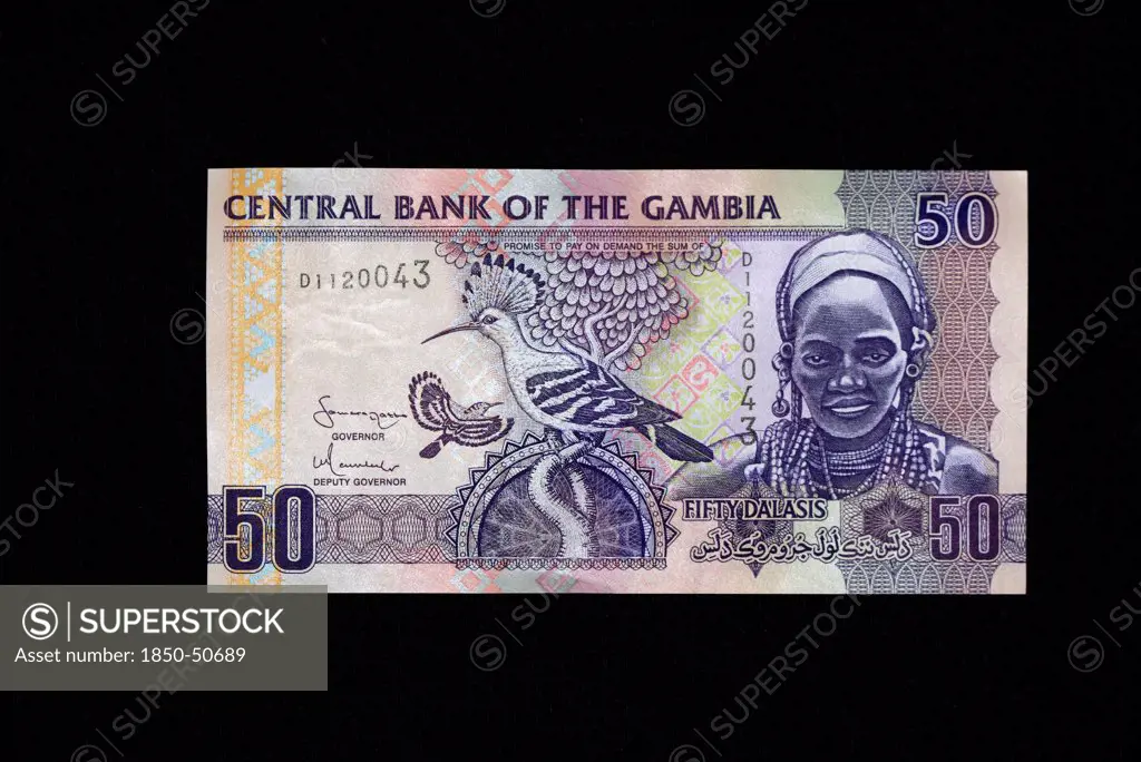 Gambia, Money, Gambian currency 50 Dalasis bank note.