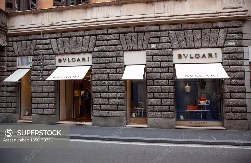 Italy, Lazio, Rome, Via del Condotti Exterior of the Bulgari Handbag shop.