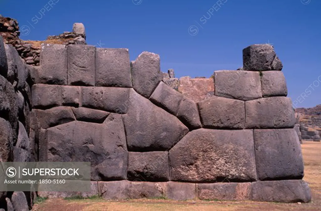 Peru , Cusco Department, Sacsayhuaman, Detail Of The Stonework Of The Inca Fortress Ruins