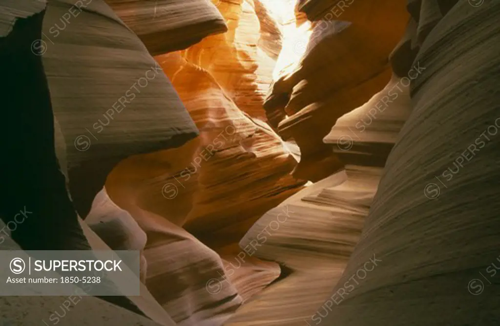 Usa, Utah, Lower Antelope Canyon, Canyon Walls Eroded Into Curved Shapes.