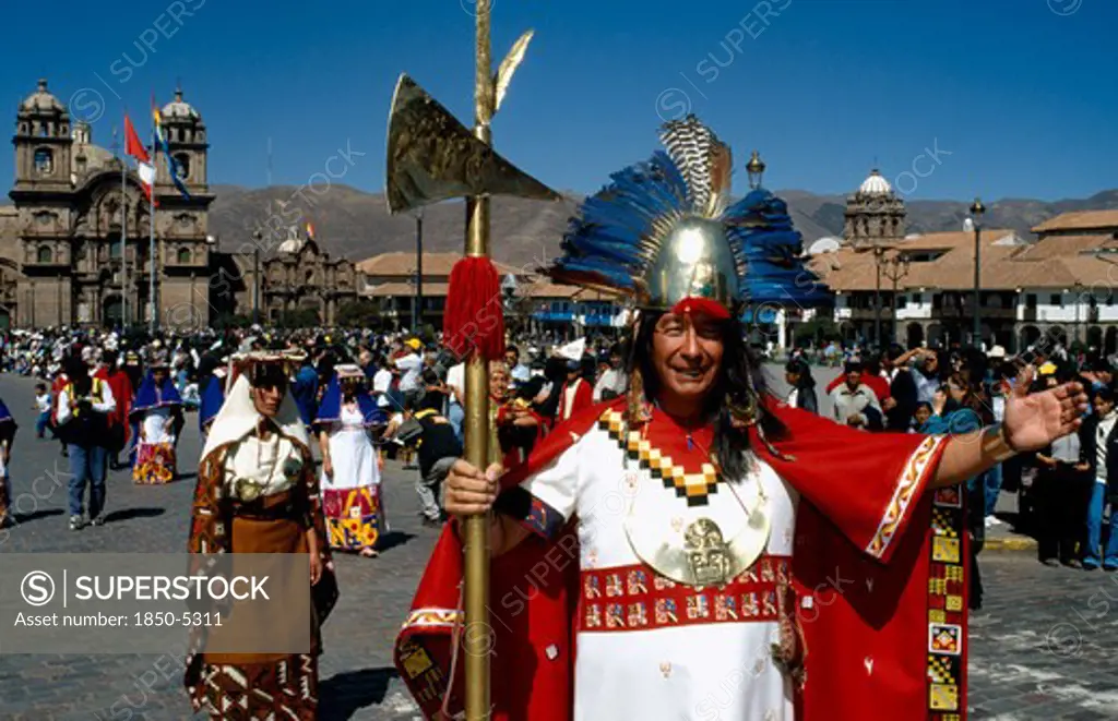 Peru, Cusco Department, Cusco, Group In Traditional Costume At Inti Raymi.