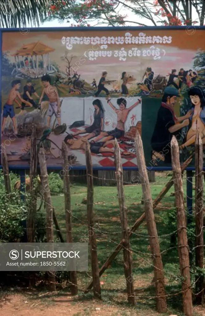 Cambodia, Ba Rai, Poster Depicting Khmer Rouge Atrocities Under Pol Pot.