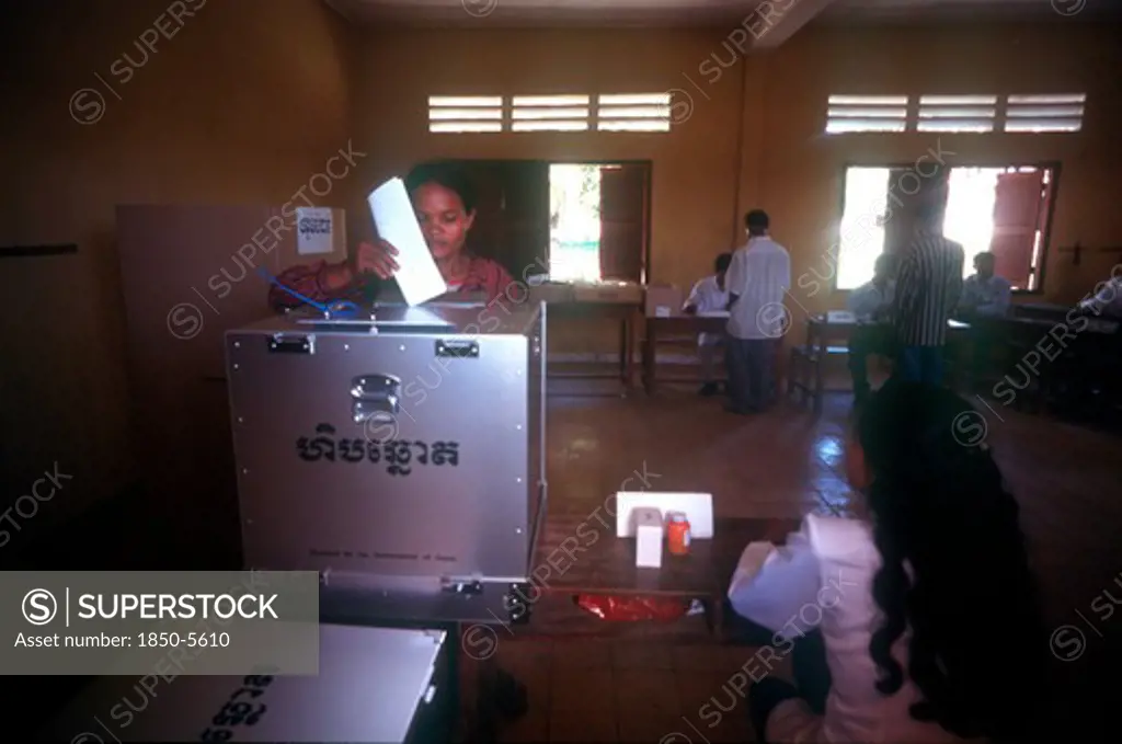 Cambodia,  , Politics, Woman Voting In A Polling Station Durin Elections In Rural Area Along Route 10.