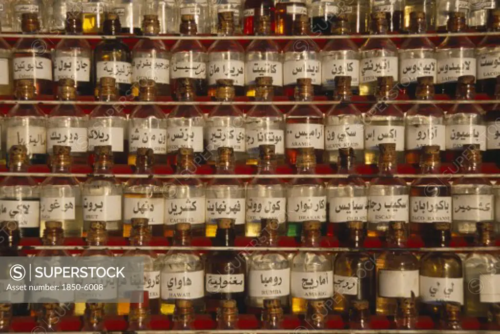 Syria, Central, Hims, Display Of Bottled Perfumes. Homs