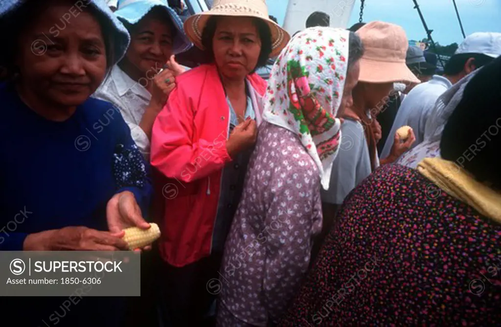 Vietnam, Mekong Delta, Can Tho, 'Crowd Of Passengers On Board A Ferry, Close Cropped View.'