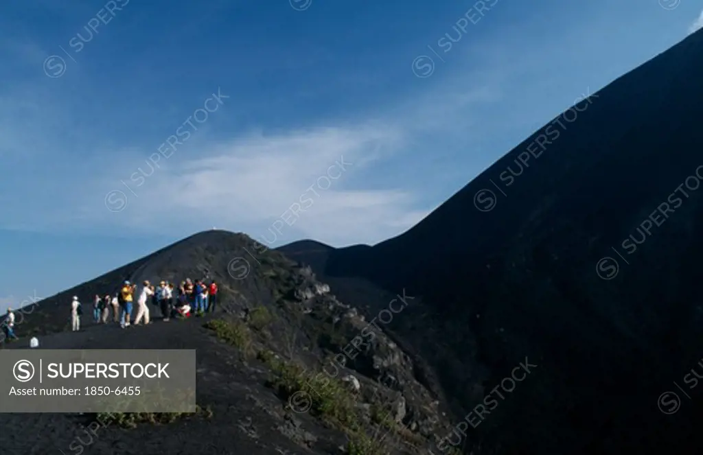 Guatemala, Pacaya Volcano, 'View Of People Hiking Up An Ash Path To The Summit, Stoped To Take Pictures.'