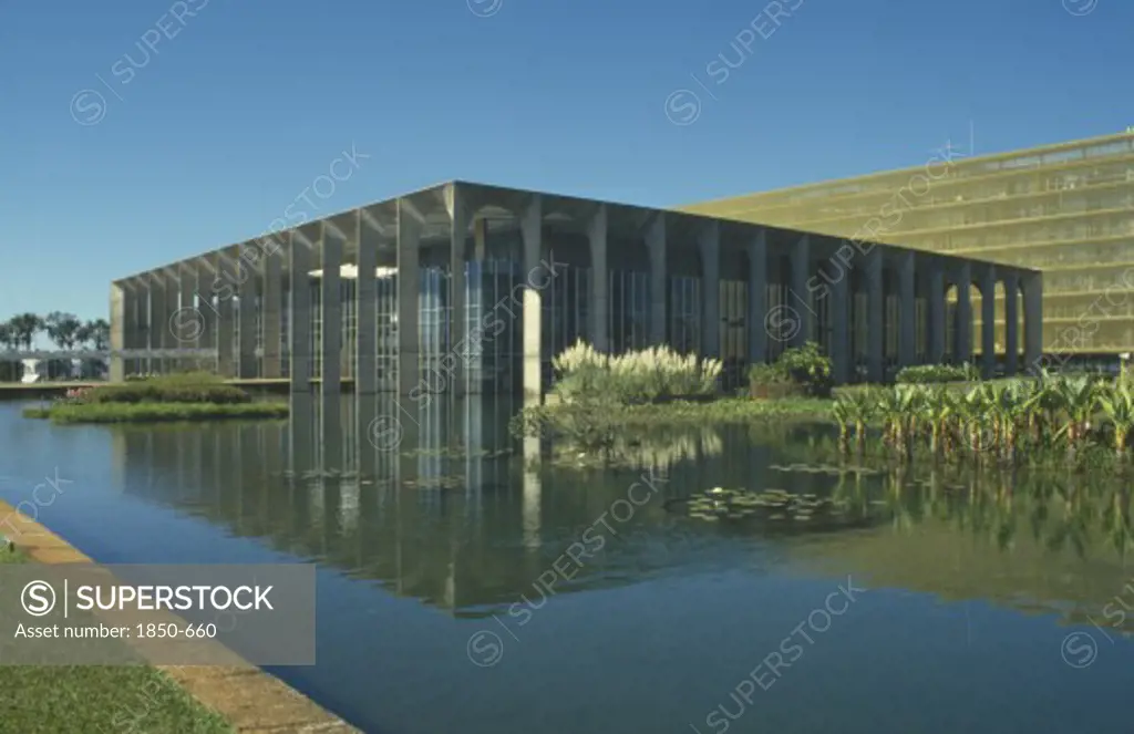 Brazil, Goias, Brasilia, Hamarti Palace Seen Across Pool