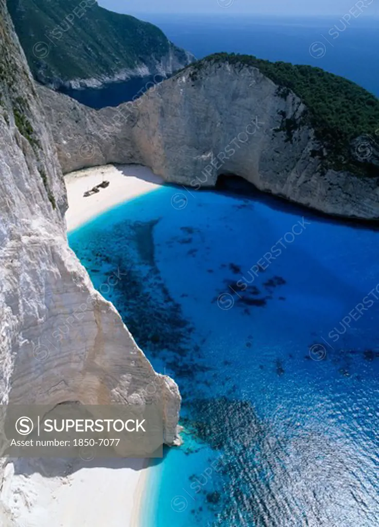 Greece, Ionian Islands, Zakynthos, View Down Onto Ship Wreck Beach From Clifftop