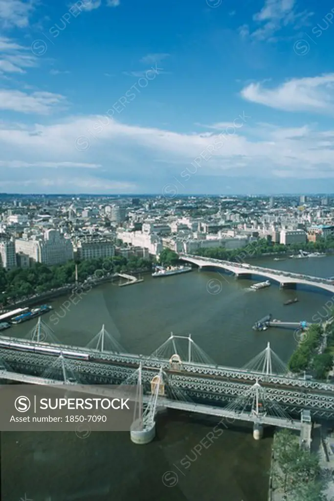 England, London, View Over The Skyline And River Thames From The London Eye.