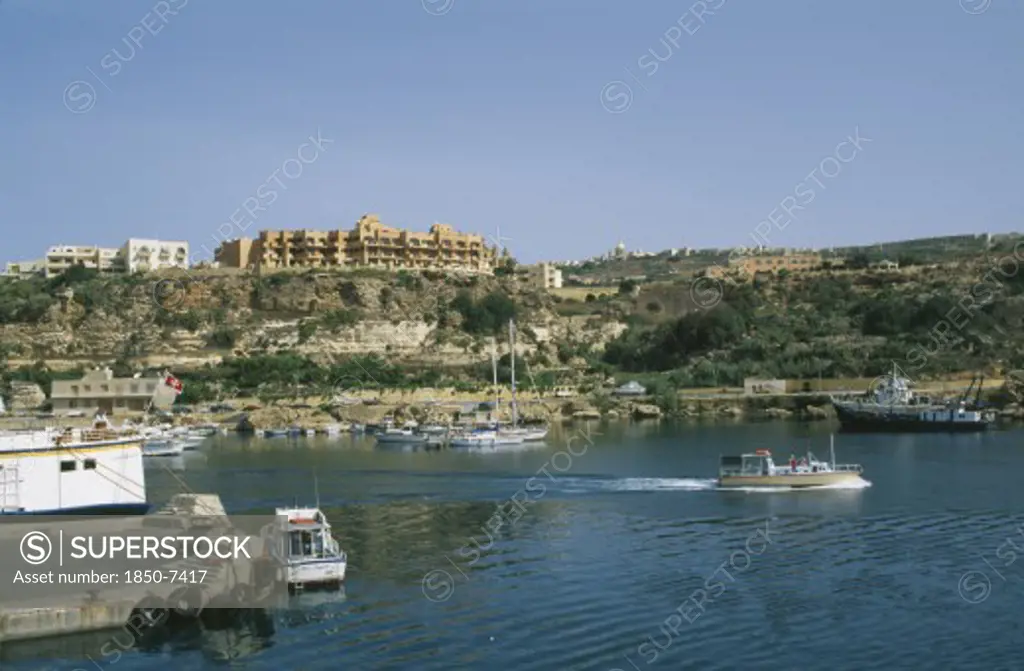Malta, Gozo, Mgarr, Harbour Overlooked By Cathedral
