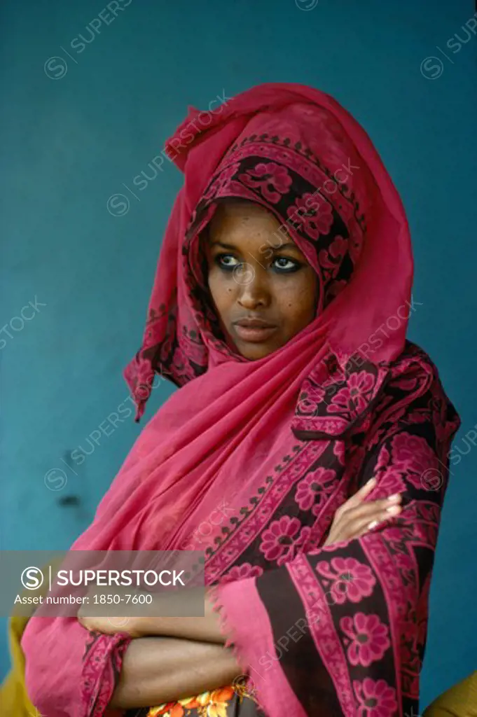Somalia, People, Portrait Of Young Woman In Traditional Shawl