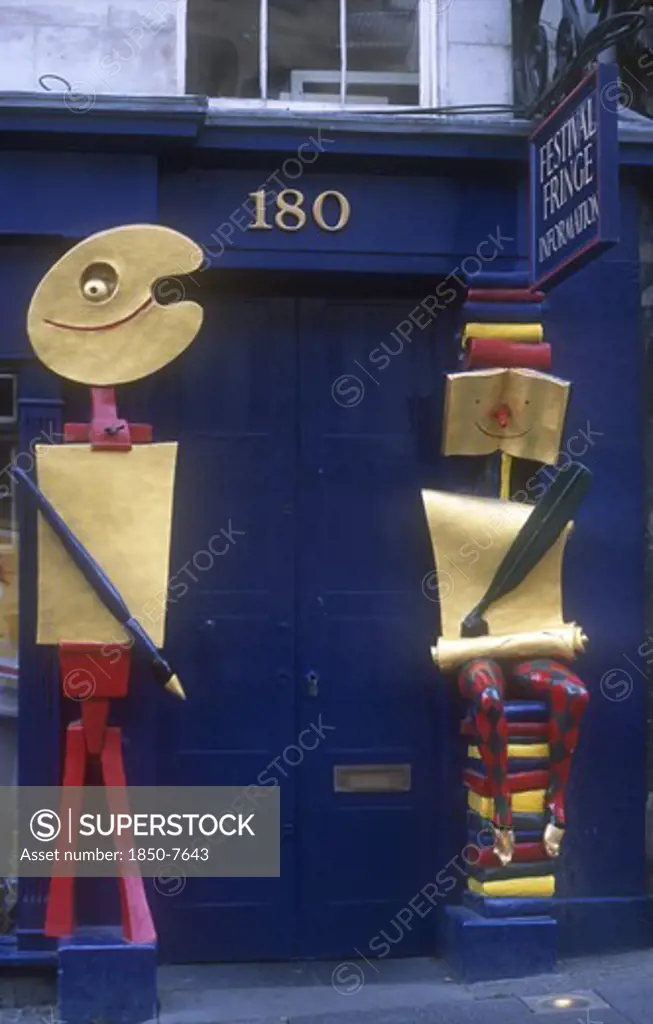 Scotland, Lothian, Edinburgh, Sculptured Doorway Of The Fringe Festival Information Shop