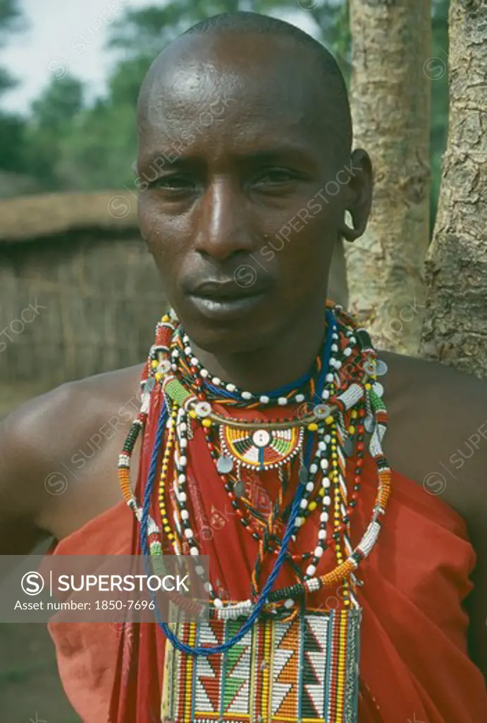 Kenya, Masai Mara, Tribal People, Masai Guide Wearing Traditional Jewellery