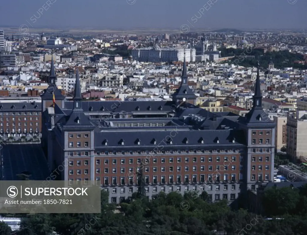Spain, Madrid State, Madrid, General View Of The Army Headquarters And Palacio Real From The Faro De Madrid Observation Tower