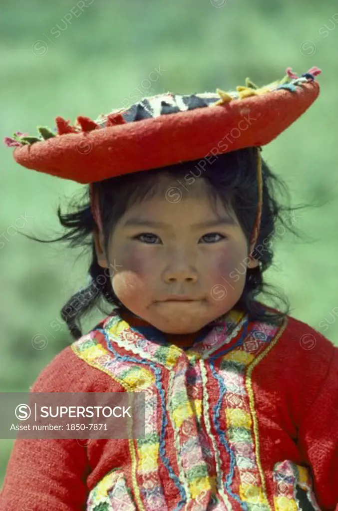 Peru, Children, Portrait Of Quechua Girl.