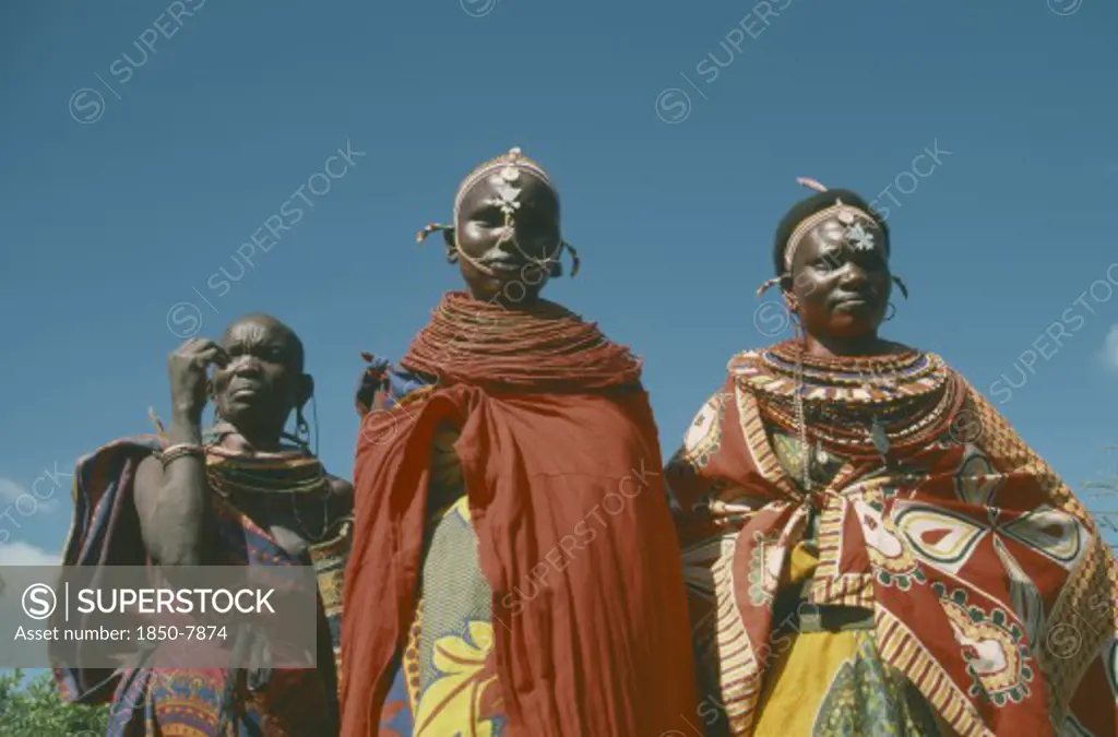 Kenya, Tribal Peoples, Samburu Women In Traditional Clothing And Jewellery.