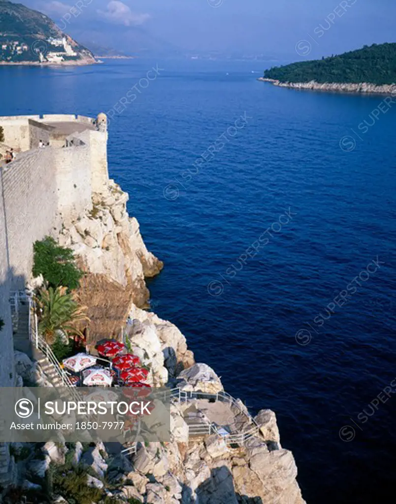 Croatia, Dalmatia, Dubrovnik, Bar On Cliff Outside The City Wall Or Gradske Zidine Facing Kolocep Island