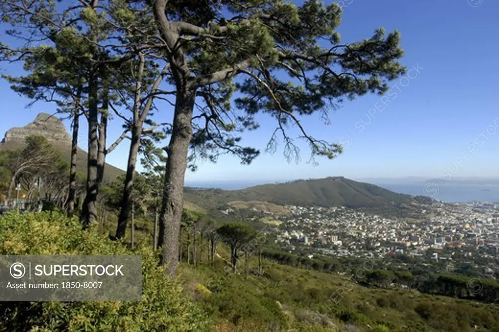 South Africa, Western Cape, Cape Town, Aerial View Over The City And Coastline From Hillside