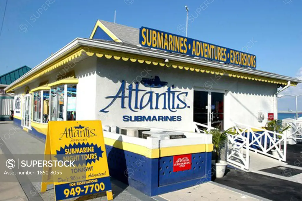 West Indies, Cayman Islands, Submarine Excursion Shop With Sandwich Board Outside