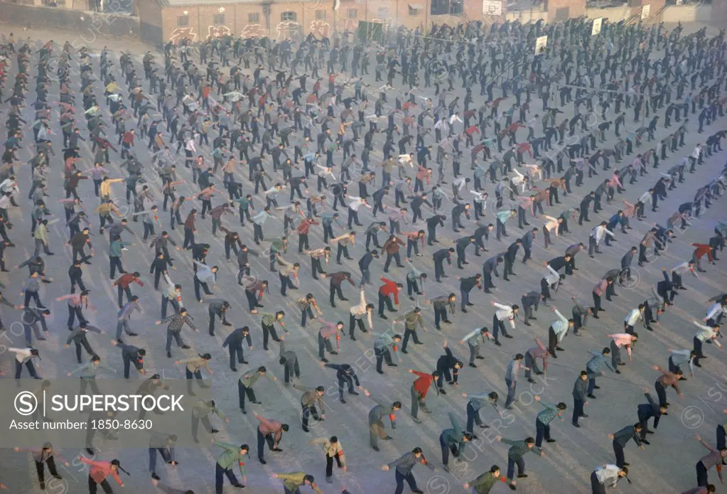 China, Beijing, Looking Over Mass Exercise Class From Elevated Viewpoint.